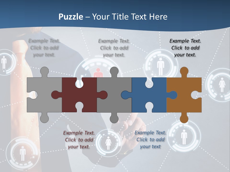 A Man In A Tie Is Pointing To A Network Of People PowerPoint Template
