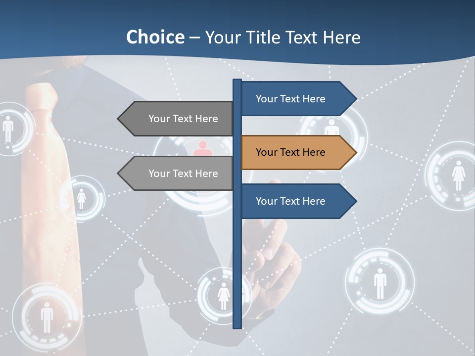 A Man In A Tie Is Pointing To A Network Of People PowerPoint Template