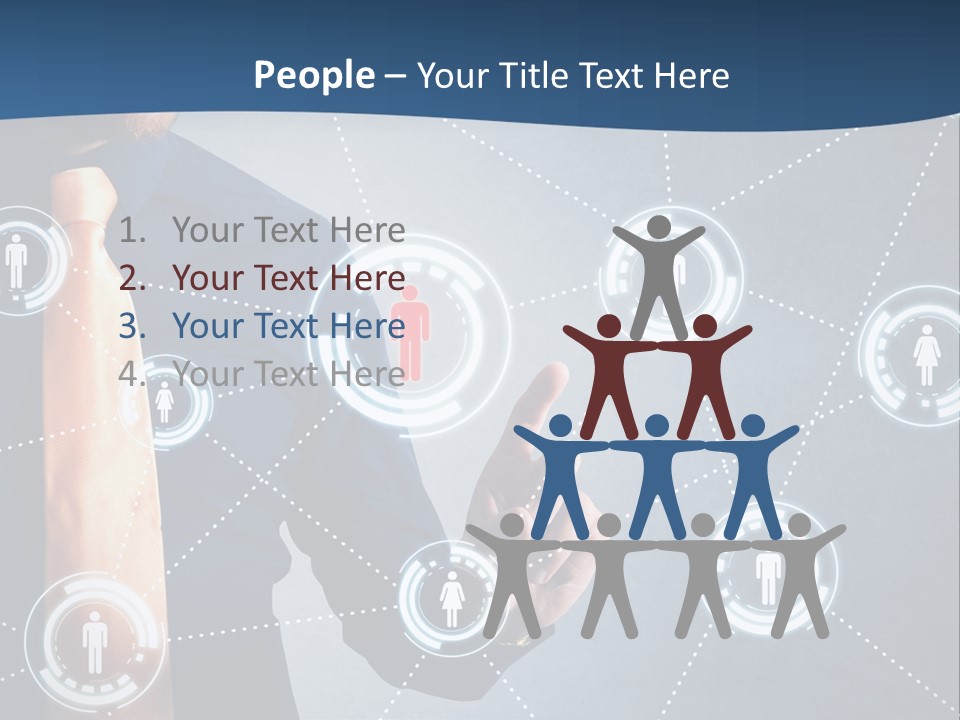 A Man In A Tie Is Pointing To A Network Of People PowerPoint Template