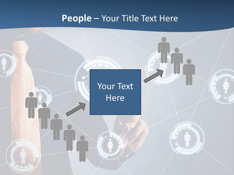 A Man In A Tie Is Pointing To A Network Of People PowerPoint Template