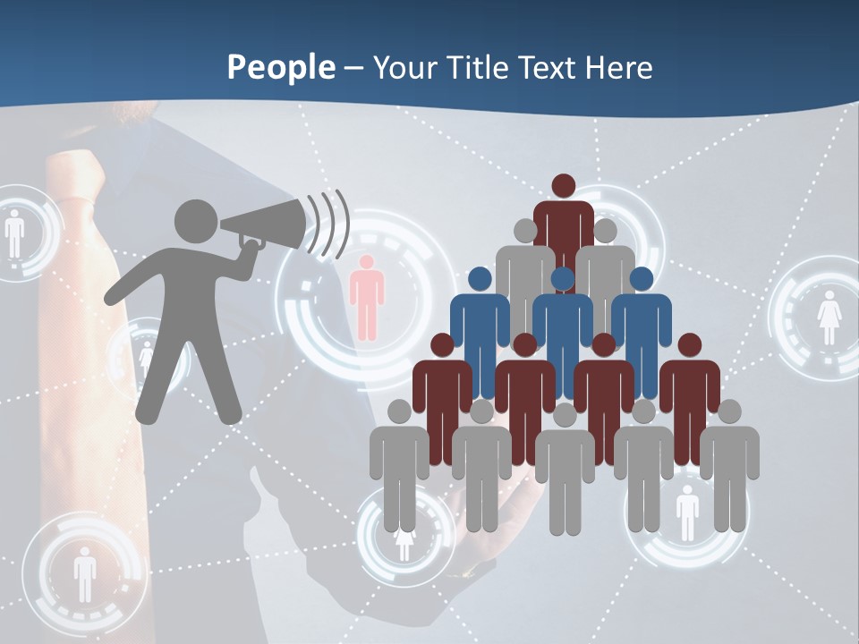 A Man In A Tie Is Pointing To A Network Of People PowerPoint Template