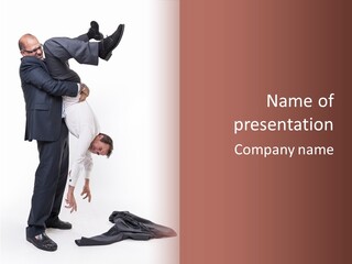 Two Men In Suits Are Doing A Handstand On Each Other PowerPoint Template