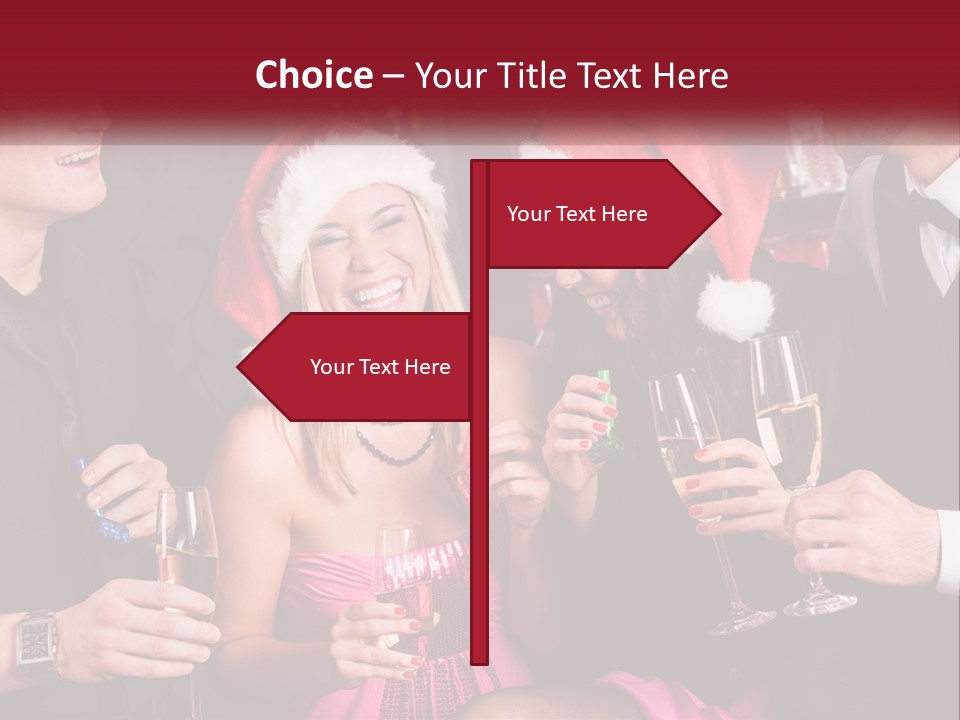 A Group Of People In Santa Hats Drinking Champagne PowerPoint Template