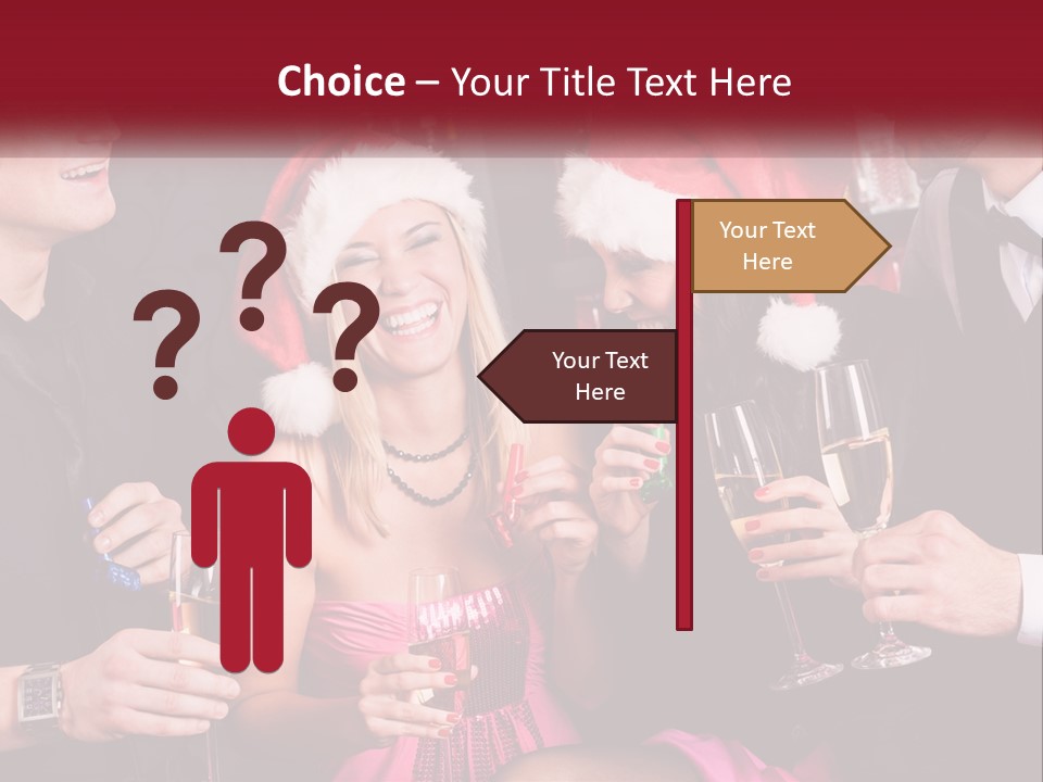 A Group Of People In Santa Hats Drinking Champagne PowerPoint Template