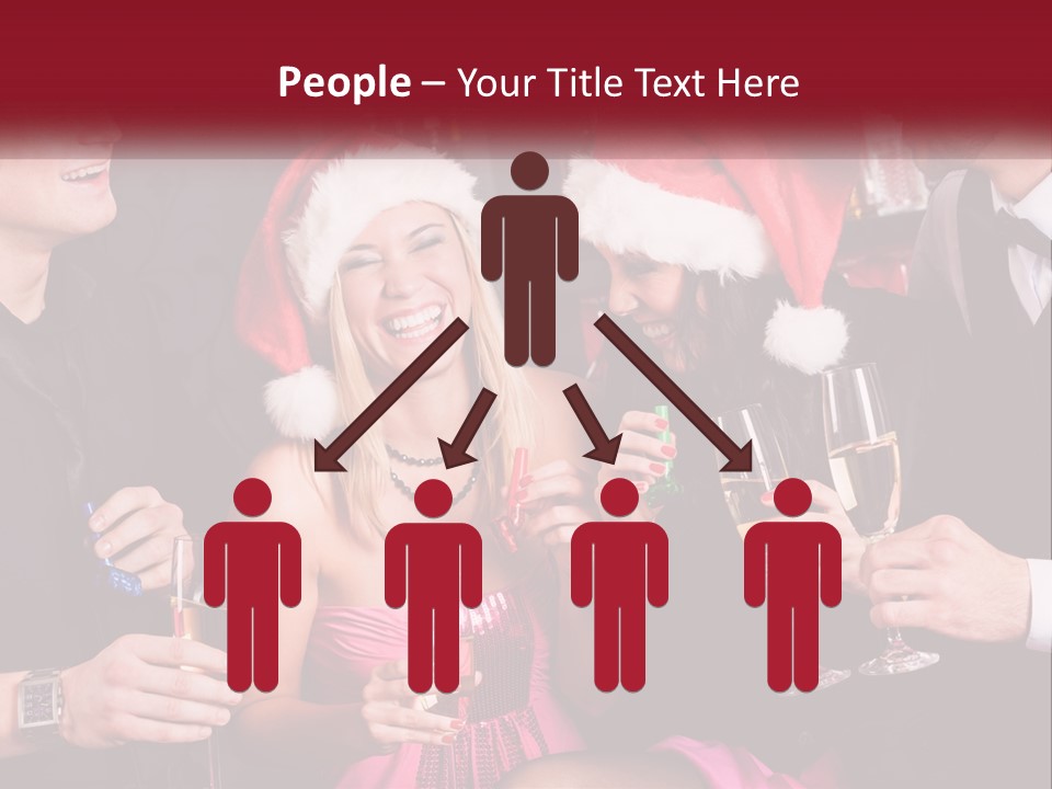A Group Of People In Santa Hats Drinking Champagne PowerPoint Template