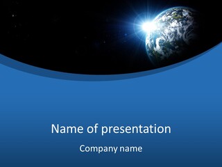 A Blue And Black Background With The Earth In The Background PowerPoint Template