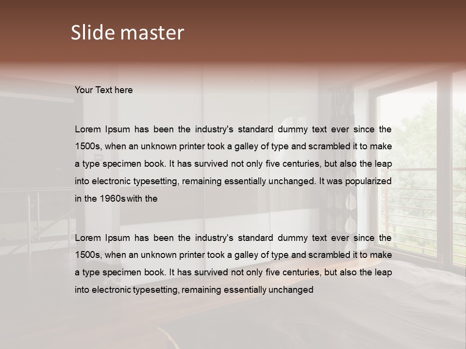 A Bedroom With A Bed And A Sliding Door PowerPoint Template