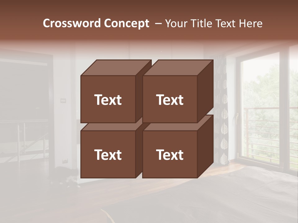 A Bedroom With A Bed And A Sliding Door PowerPoint Template