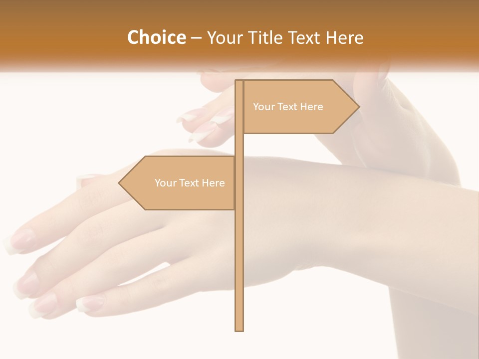 A Woman's Hands With White Nail Polish On Them PowerPoint Template