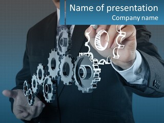 A Man In A Suit Holding A Business Card PowerPoint Template