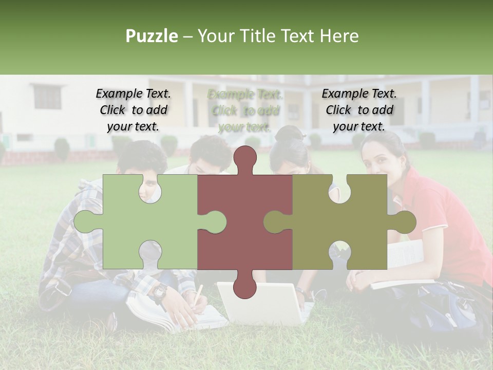 A Group Of People Sitting On The Grass With A Laptop PowerPoint Template