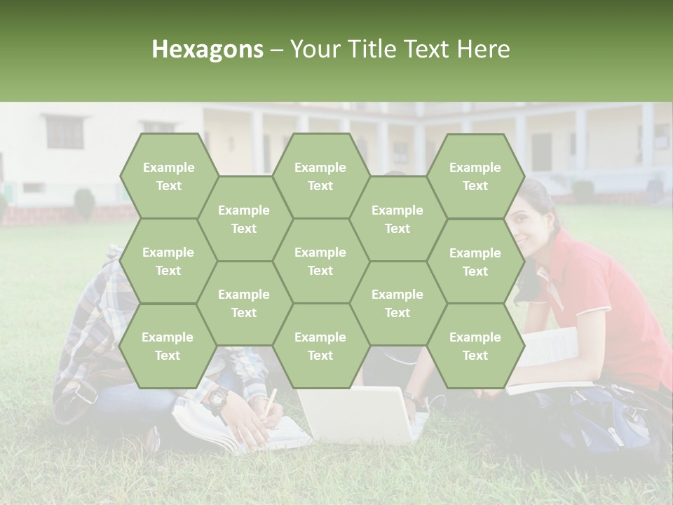 A Group Of People Sitting On The Grass With A Laptop PowerPoint Template