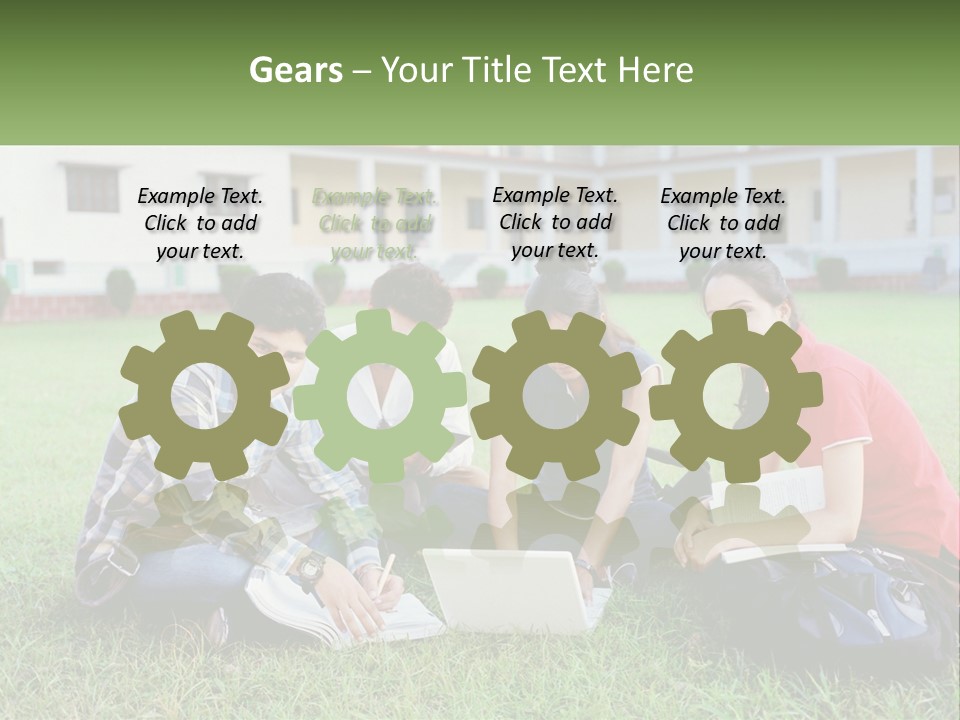 A Group Of People Sitting On The Grass With A Laptop PowerPoint Template