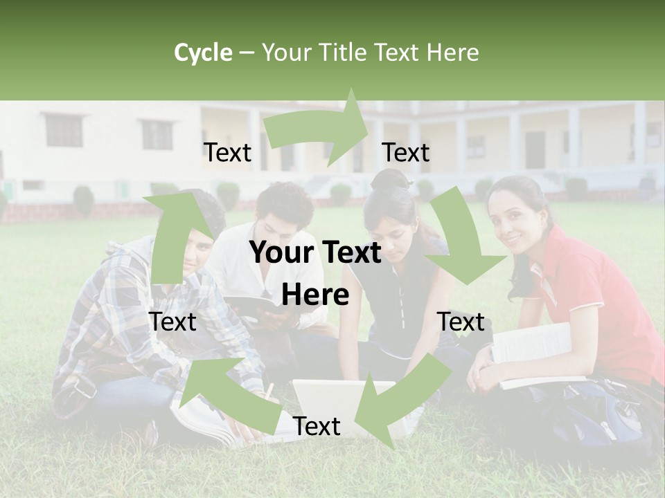 A Group Of People Sitting On The Grass With A Laptop PowerPoint Template