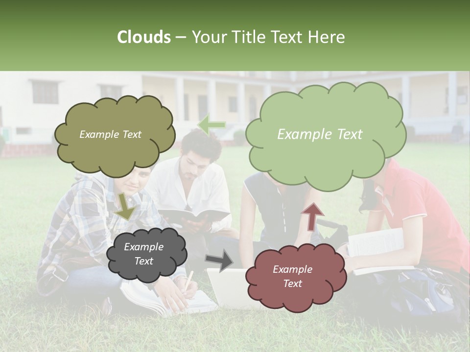 A Group Of People Sitting On The Grass With A Laptop PowerPoint Template