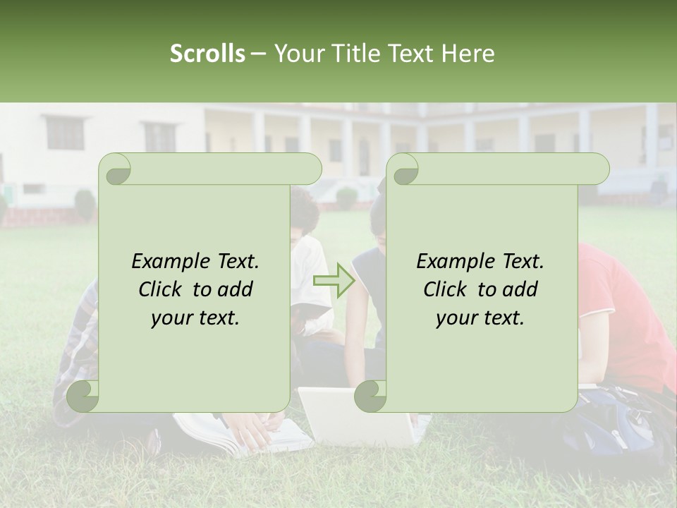 A Group Of People Sitting On The Grass With A Laptop PowerPoint Template