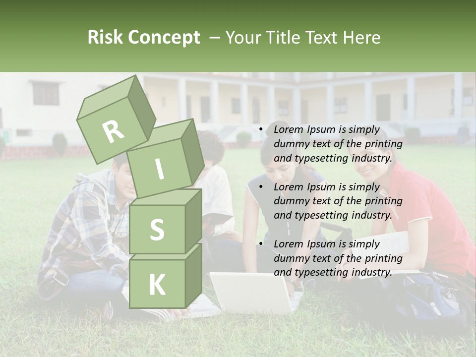 A Group Of People Sitting On The Grass With A Laptop PowerPoint Template