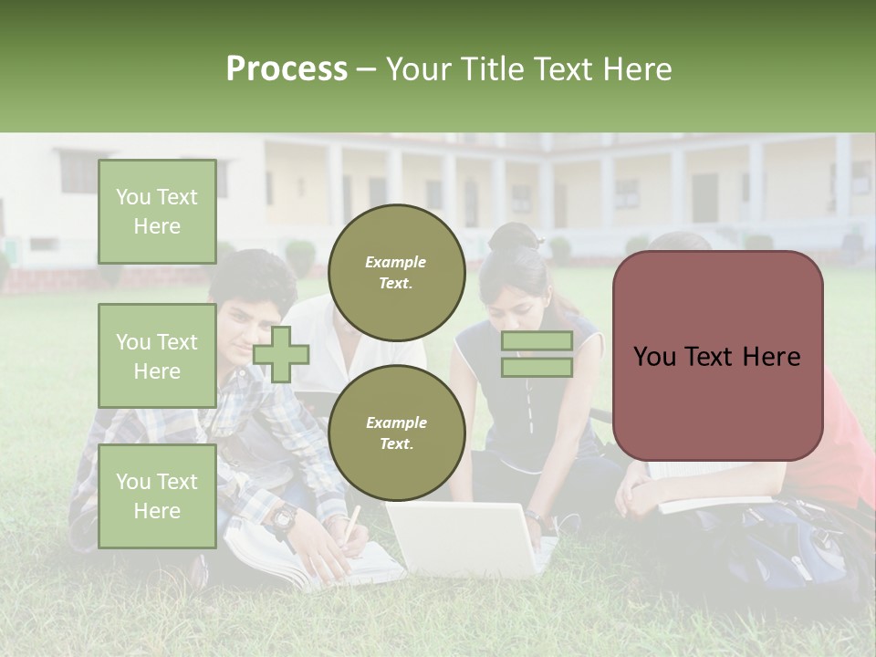 A Group Of People Sitting On The Grass With A Laptop PowerPoint Template