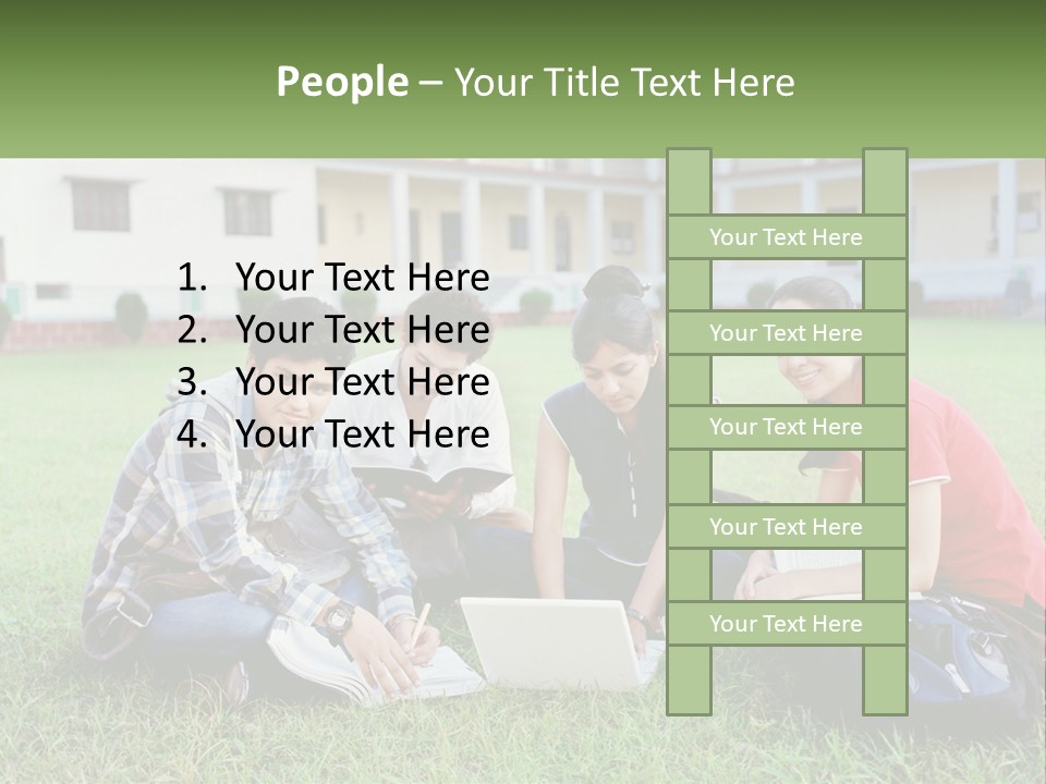 A Group Of People Sitting On The Grass With A Laptop PowerPoint Template