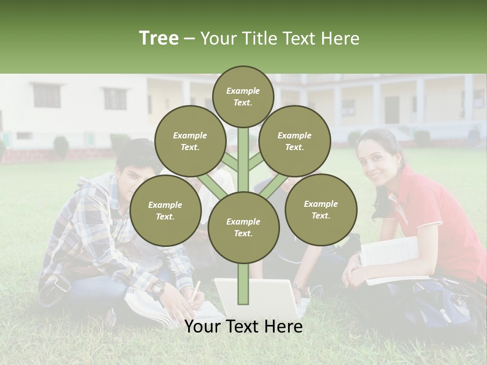 A Group Of People Sitting On The Grass With A Laptop PowerPoint Template