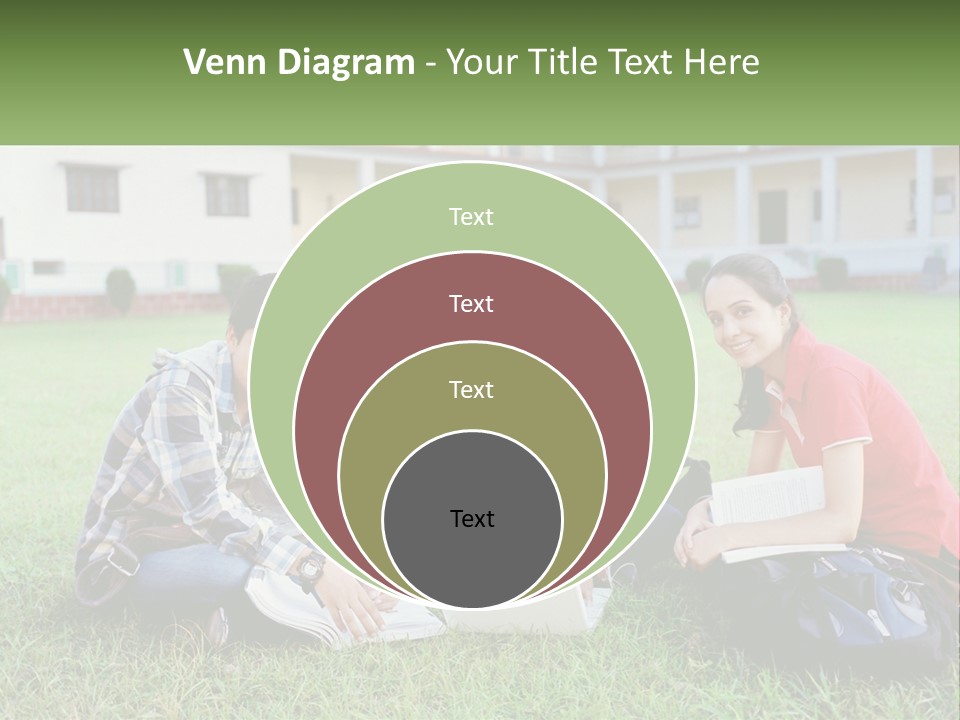 A Group Of People Sitting On The Grass With A Laptop PowerPoint Template