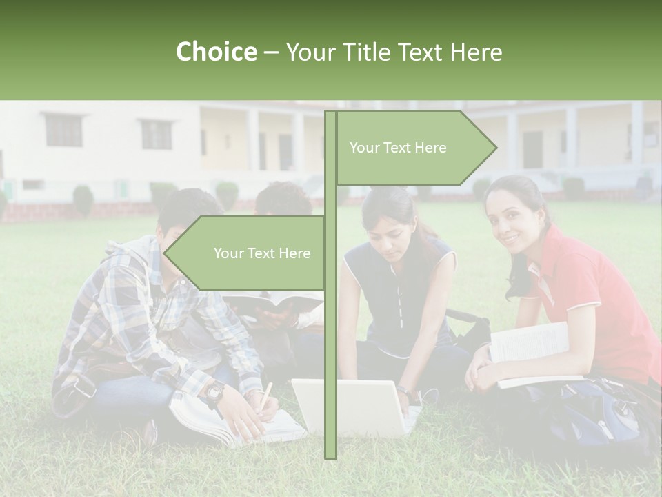 A Group Of People Sitting On The Grass With A Laptop PowerPoint Template