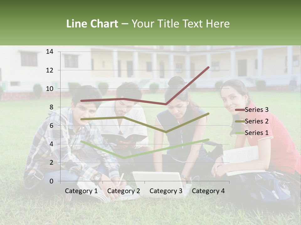 A Group Of People Sitting On The Grass With A Laptop PowerPoint Template