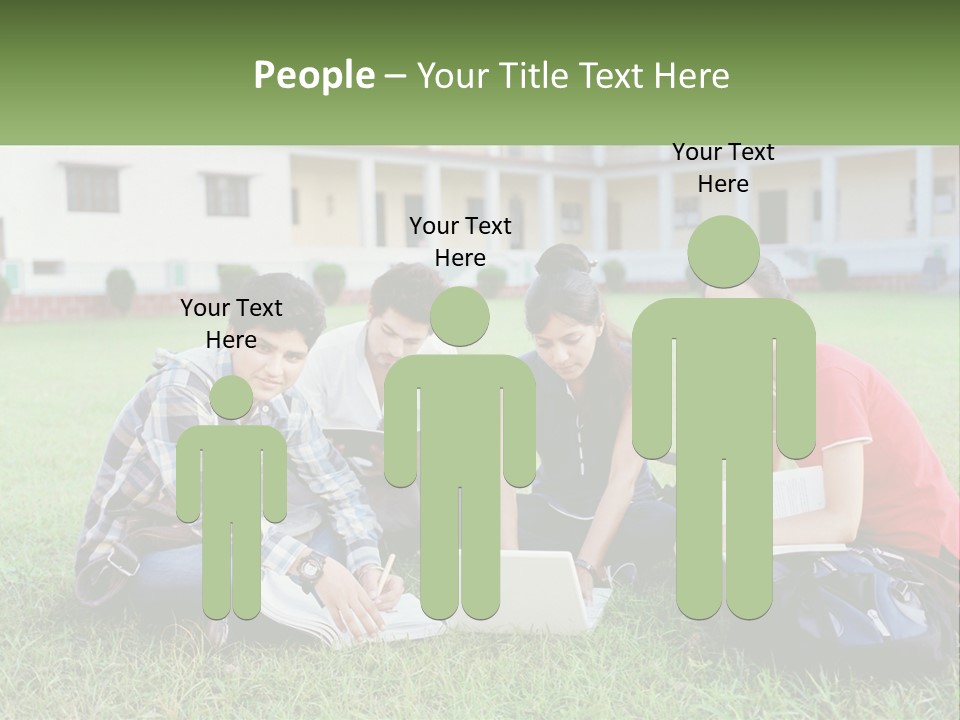 A Group Of People Sitting On The Grass With A Laptop PowerPoint Template