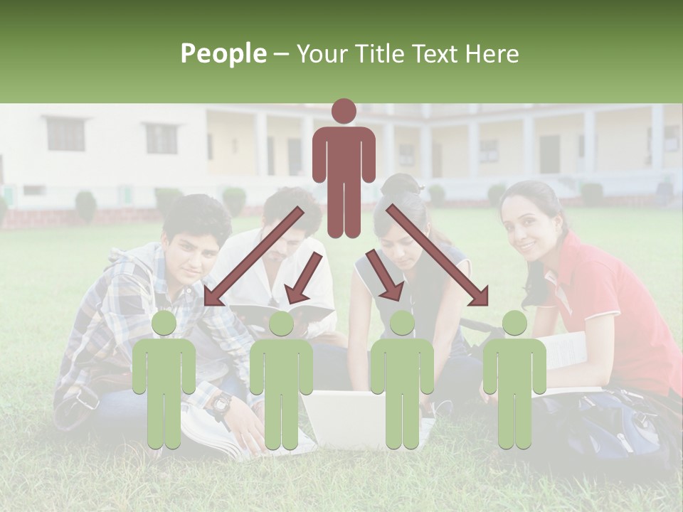 A Group Of People Sitting On The Grass With A Laptop PowerPoint Template