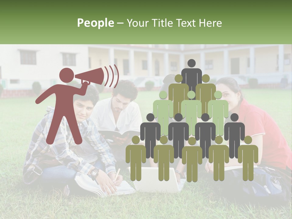 A Group Of People Sitting On The Grass With A Laptop PowerPoint Template