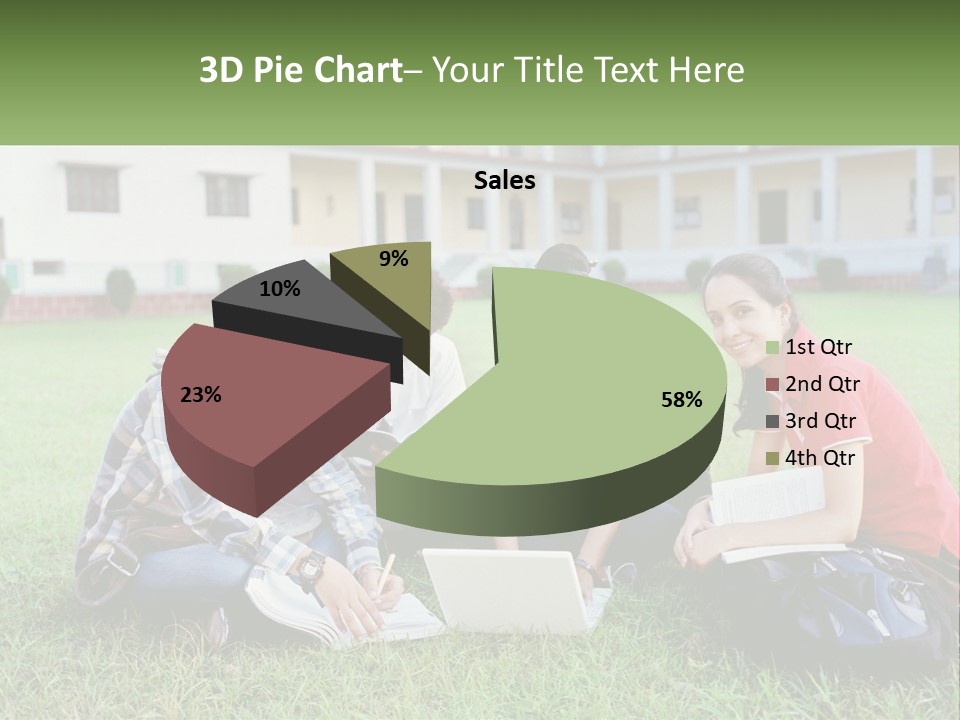 A Group Of People Sitting On The Grass With A Laptop PowerPoint Template