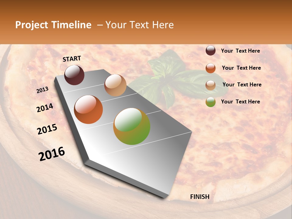 A Pizza On A Wooden Plate On A Table PowerPoint Template