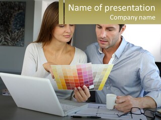 A Man And A Woman Looking At A Laptop Screen PowerPoint Template