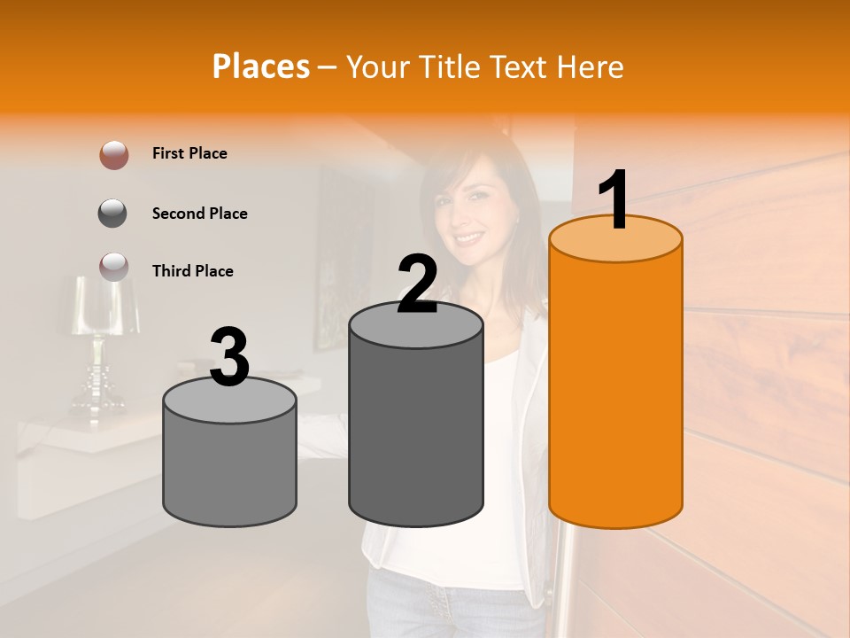 A Woman Standing In Front Of A Wooden Door PowerPoint Template