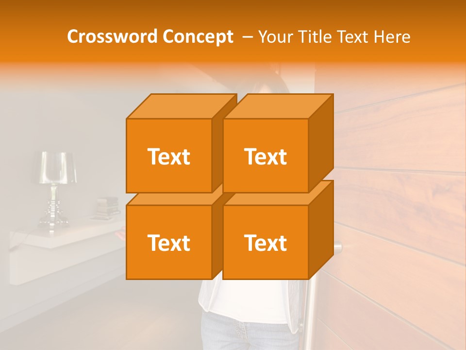 A Woman Standing In Front Of A Wooden Door PowerPoint Template