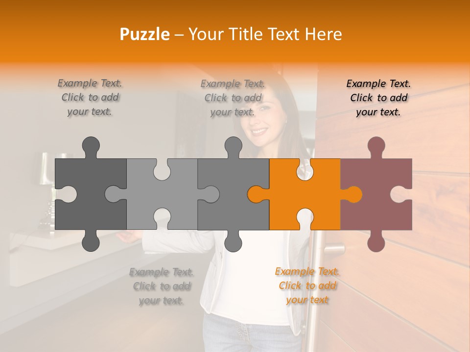 A Woman Standing In Front Of A Wooden Door PowerPoint Template