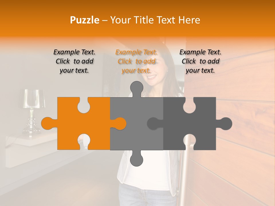 A Woman Standing In Front Of A Wooden Door PowerPoint Template