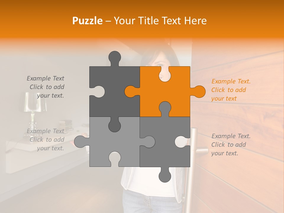 A Woman Standing In Front Of A Wooden Door PowerPoint Template