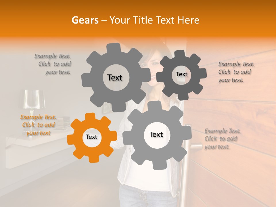 A Woman Standing In Front Of A Wooden Door PowerPoint Template