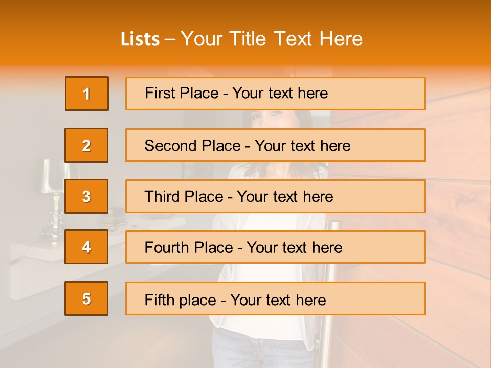 A Woman Standing In Front Of A Wooden Door PowerPoint Template