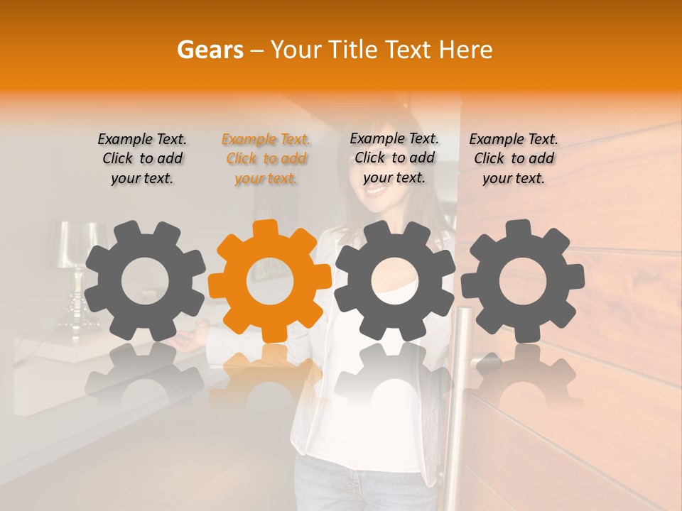 A Woman Standing In Front Of A Wooden Door PowerPoint Template