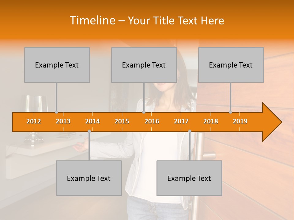A Woman Standing In Front Of A Wooden Door PowerPoint Template
