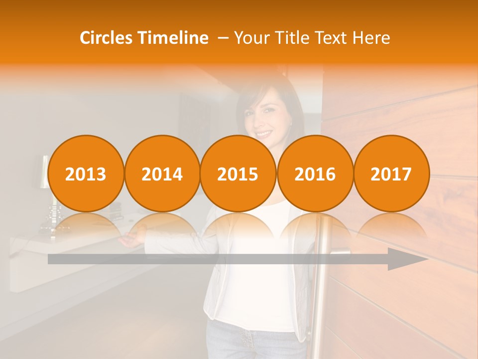 A Woman Standing In Front Of A Wooden Door PowerPoint Template