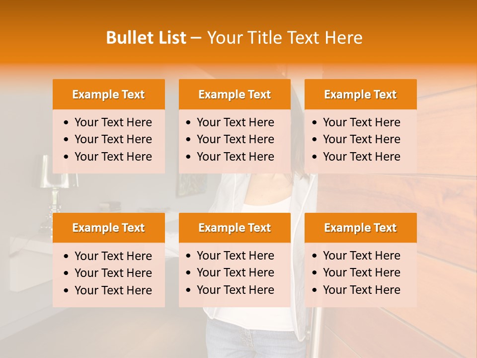 A Woman Standing In Front Of A Wooden Door PowerPoint Template