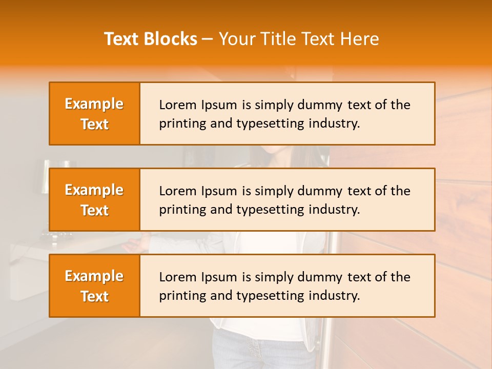 A Woman Standing In Front Of A Wooden Door PowerPoint Template