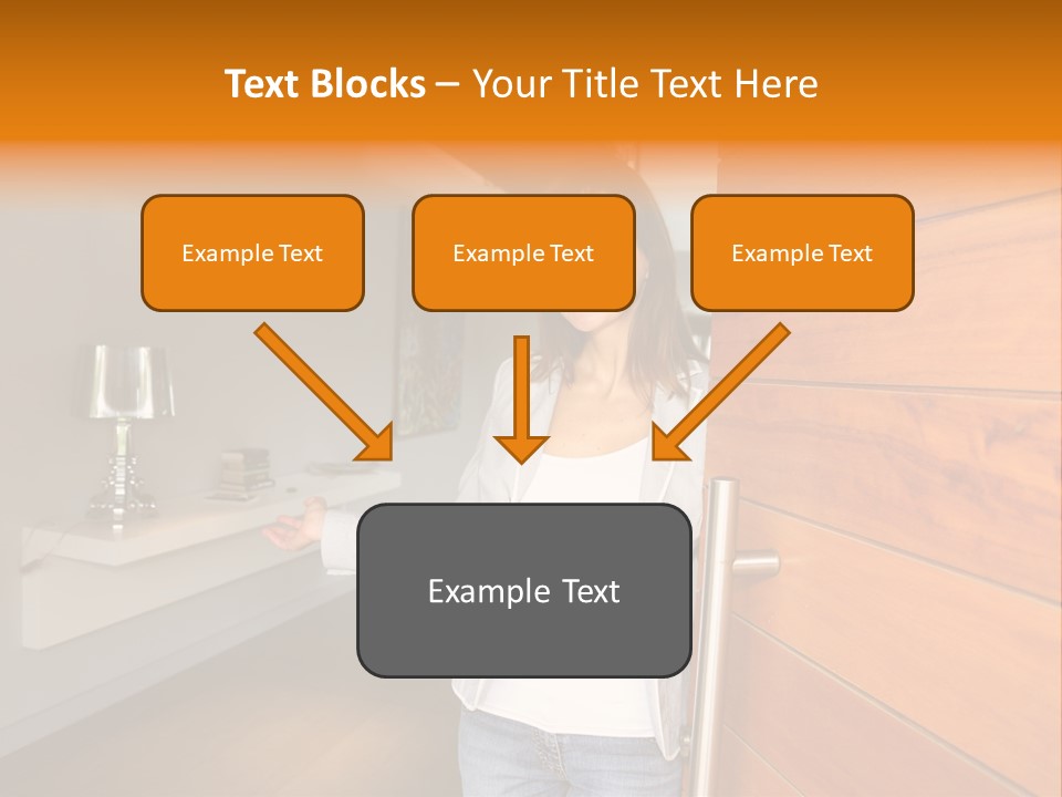 A Woman Standing In Front Of A Wooden Door PowerPoint Template