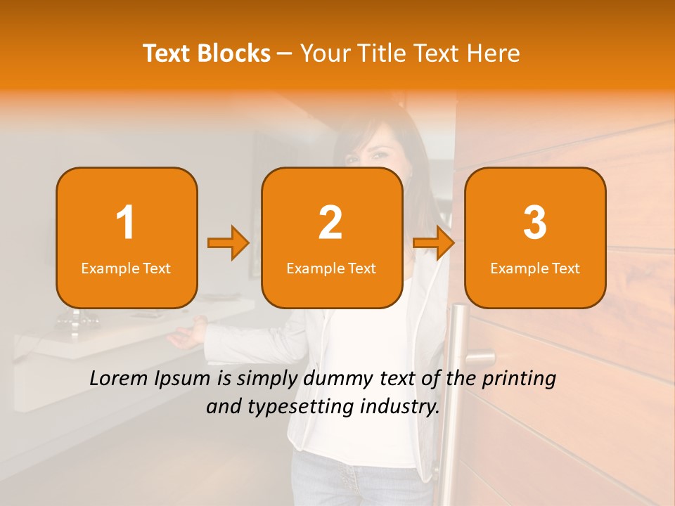 A Woman Standing In Front Of A Wooden Door PowerPoint Template