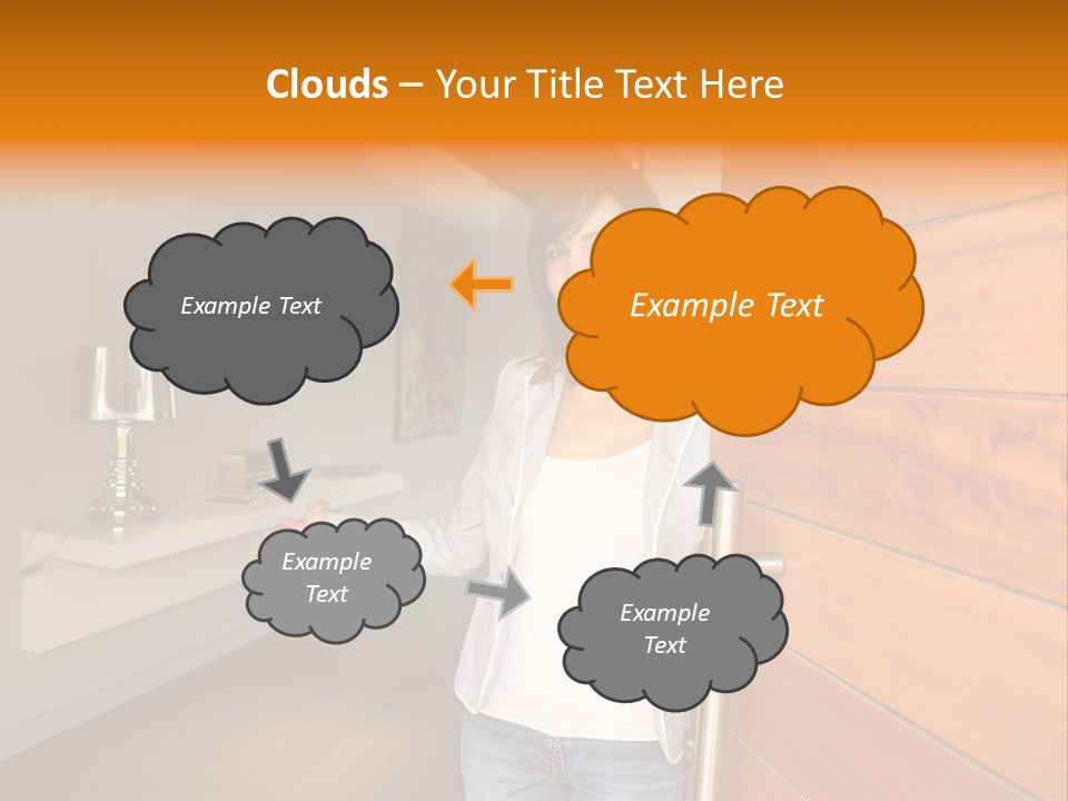 A Woman Standing In Front Of A Wooden Door PowerPoint Template