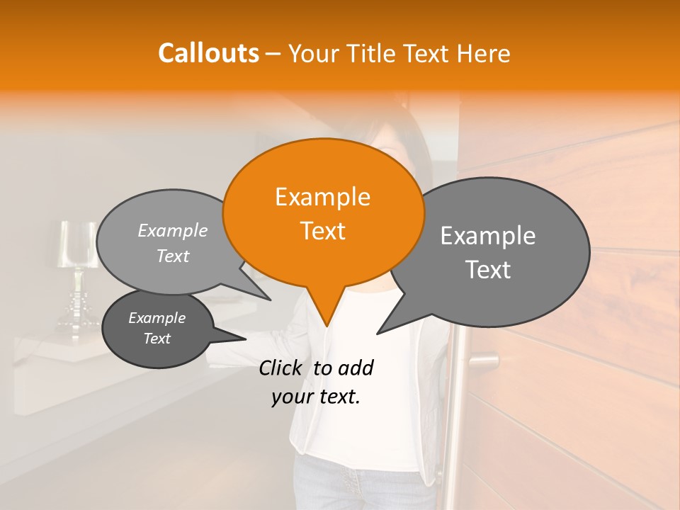 A Woman Standing In Front Of A Wooden Door PowerPoint Template