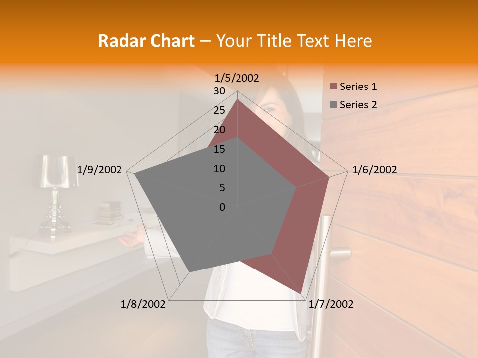 A Woman Standing In Front Of A Wooden Door PowerPoint Template